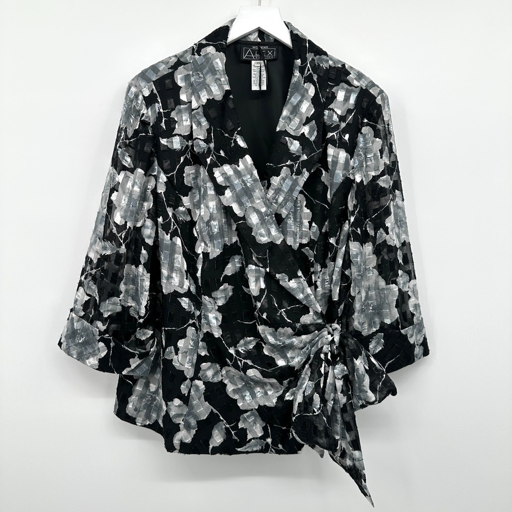 Alex Evenings Top Shirt Blouse Size 3X Chiffon Long Sleeve‎ Leopard Boho